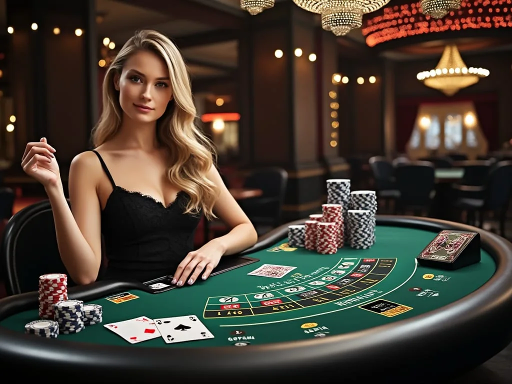 Suasana ruang kasino live LUXURY138 dengan meja permainan langsung